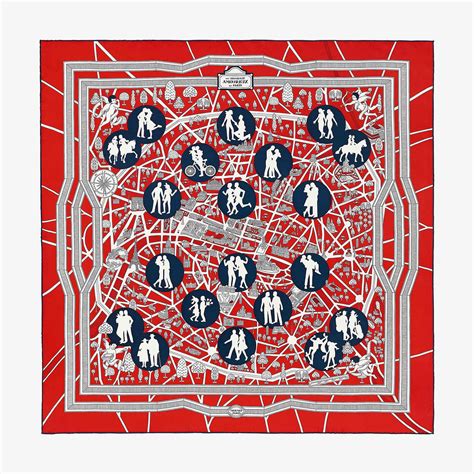 HERMES Silk Les Nouveaux Amoureux de Paris Scarf 90